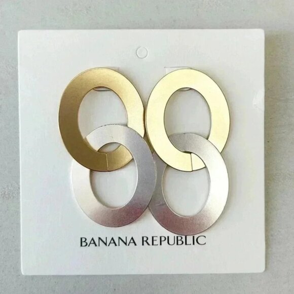 Banana Republic Mixed Metal Double Hoop Earrings Gold Silver Metallic NWT - Picture 3 of 15